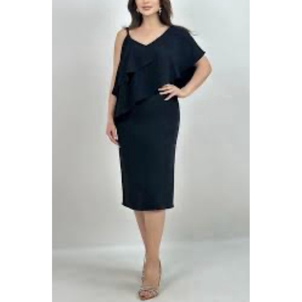 Bebe Asymmetrical Sheath Dress Sz 2 Black Ruffles V Neck Party Clubwear Goth